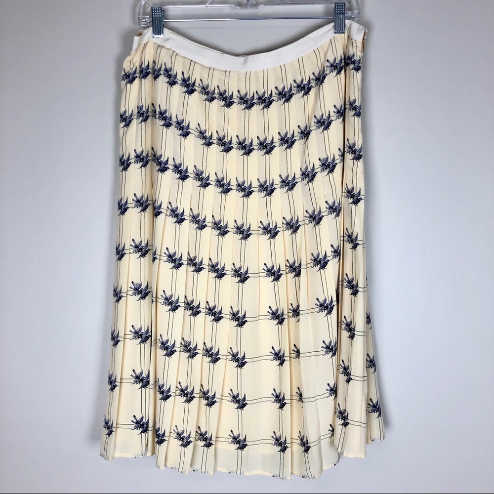 Tory Burch Silk Skirt Cream/Blue Birds Size 12